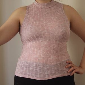 Pink Knit Mock-neck Tank
